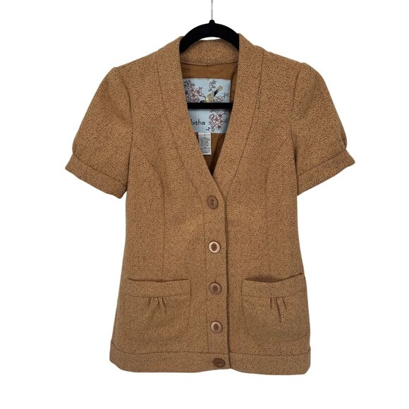 Tabitha Blazer Jacket Womens 2 Marigold Yellow Wool‎ Blend Pockets Chunky Button - Picture 1 of 7